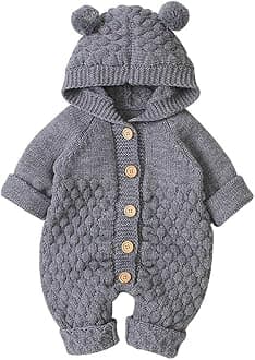 Baby Hooded Knitted Rompers Newborn Girls Boys Onesies Warm Sweater Jumpsuit Outfits