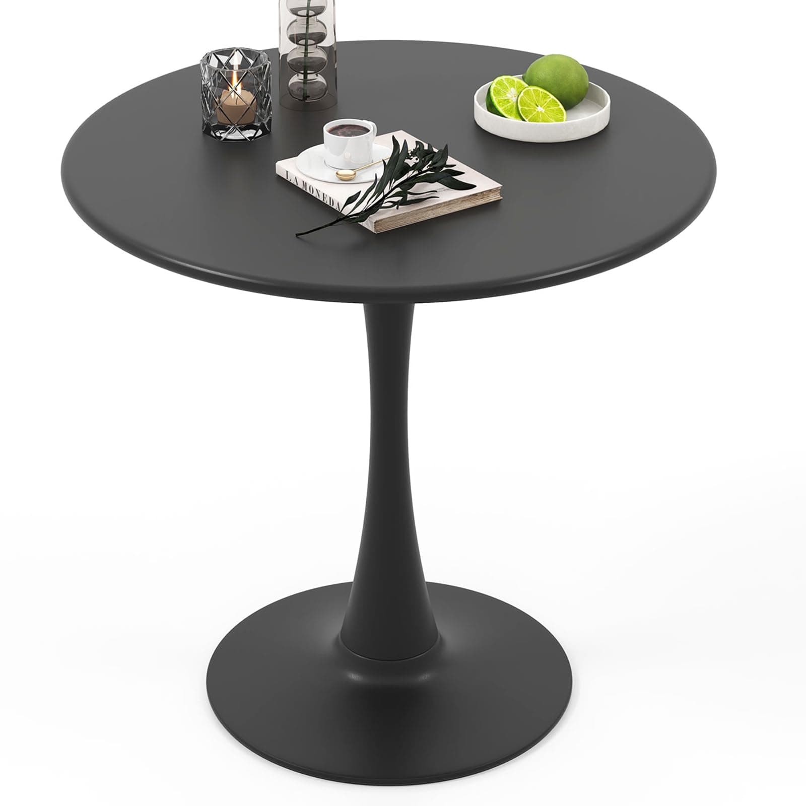 Giantex Black Round Dining Table, 32" Modern Tulip Kitchen Table w/ 0.9” Thickened Tabletop & Sturdy Metal Pedestal, Mid-Century Leisure Table for Small Places, Dining Room, Living Room, Cafe