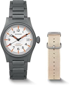 BODERRY Men's Watch Titanium Automatic Field Watch 38mm Military Watch Day Date Function 100M Waterproof with Nylon Strap Japanese NH35 Mechanical Movement & Screw Down Crown—LANDMASTER