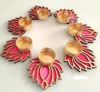 Divyakosh Handmade Lotus Floor Decoration Reusable Rangoli for Puja Decor|Tealight Candle Holder|Lotus Diya for Pooja, Festival Dcor (7 pcs)|Lamp Temple Decoration|Lotus Deepam for Goddess Worship|