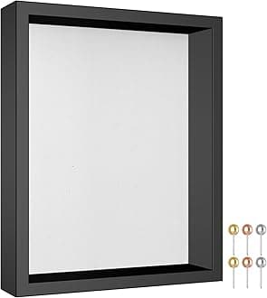8x10 Shadow Box Frame with Soft Linen Back - Metal Push Pins Included, Memory Shadow Box Display Case for Bouquet Awards Medals Wedding Photos and More, Black
