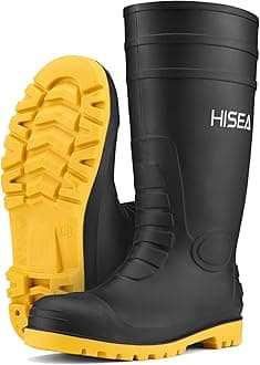 HISEA Men's Steel Toe Rain Boots PVC Rubber Boots, Waterproof Garden Fishing Outdoor Work Boots, Durable Slip Resistant Knee Boots for Agriculture and Industrial Working