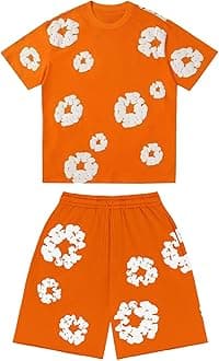 Denims-Tears Kids Tracksuit Set Foam Printed T-Shirt and Shorts 2 Piece Outfit for Boys Girls Summer Fashion Activewear Short Sleeve Tee Tops with Loose Jogger Shorts