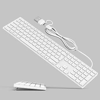 Wired Full-Size Keyboard for Mac OS with Foldable Keyboard Riser, Numeric Keypad, USB-A/USB-C Plug-N-Play, Compatible with Apple iMac, Mac Mini, MacBook