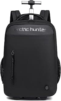 Arctic Hunter Trolley Backpack 30L Multiple Pockets Business Trolley Bag with 2 Wheels Aluminum Rolling Laptop Bag Stylish Suitcase Water Resistant for Travel & Office,Black