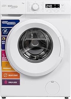 Super General 7 Kg Front Load Washing Machine SGW7250NLED, 1200 RPM Spin Speed, 15 Wash Programs, Quick Wash, LED Display, Delay Start, Drum Clean, Child Lock, 59.5 W x 40 D x 85 H cm, White