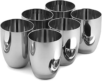 Kanshita's Rasoiware Unbreakable Stainless Steel Heavy Gauge Glass for Drinking and Serving Water and Cold Drink (Kulled Glass 6 Pcs)