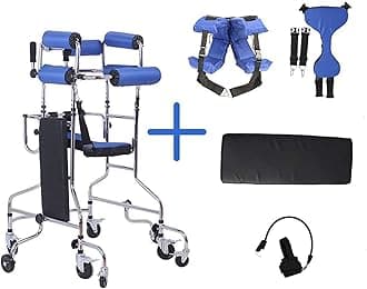 Mobility Walker Elderly Rehabilitation Walking, Walking Aid Adult Lower Limb Training Walking Stand Folding Height Adjustable Rehabilitation Equipment (Blue Ordinary) (Blue Breathable) (Blue Ordinary