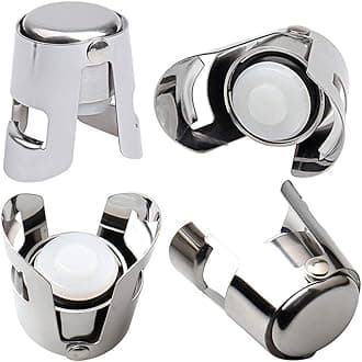 4 Pieces Champagne Stopper, Stainless Steel Vacuum Sealed Wine Sparkling Bottle Closure Sealer Silver