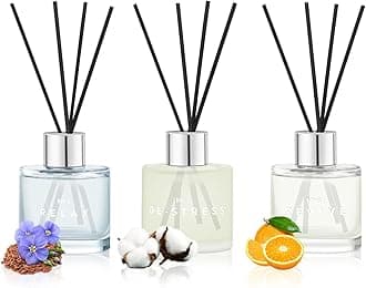 - 3 Pack Fragrance Reed Diffusers, 50ML Clean Linen Cotton Citrus Orange Aromatherapy Diffuser Set with 12 Black Fiber Sticks,Air Freshener for Bedroom Bathroom Office