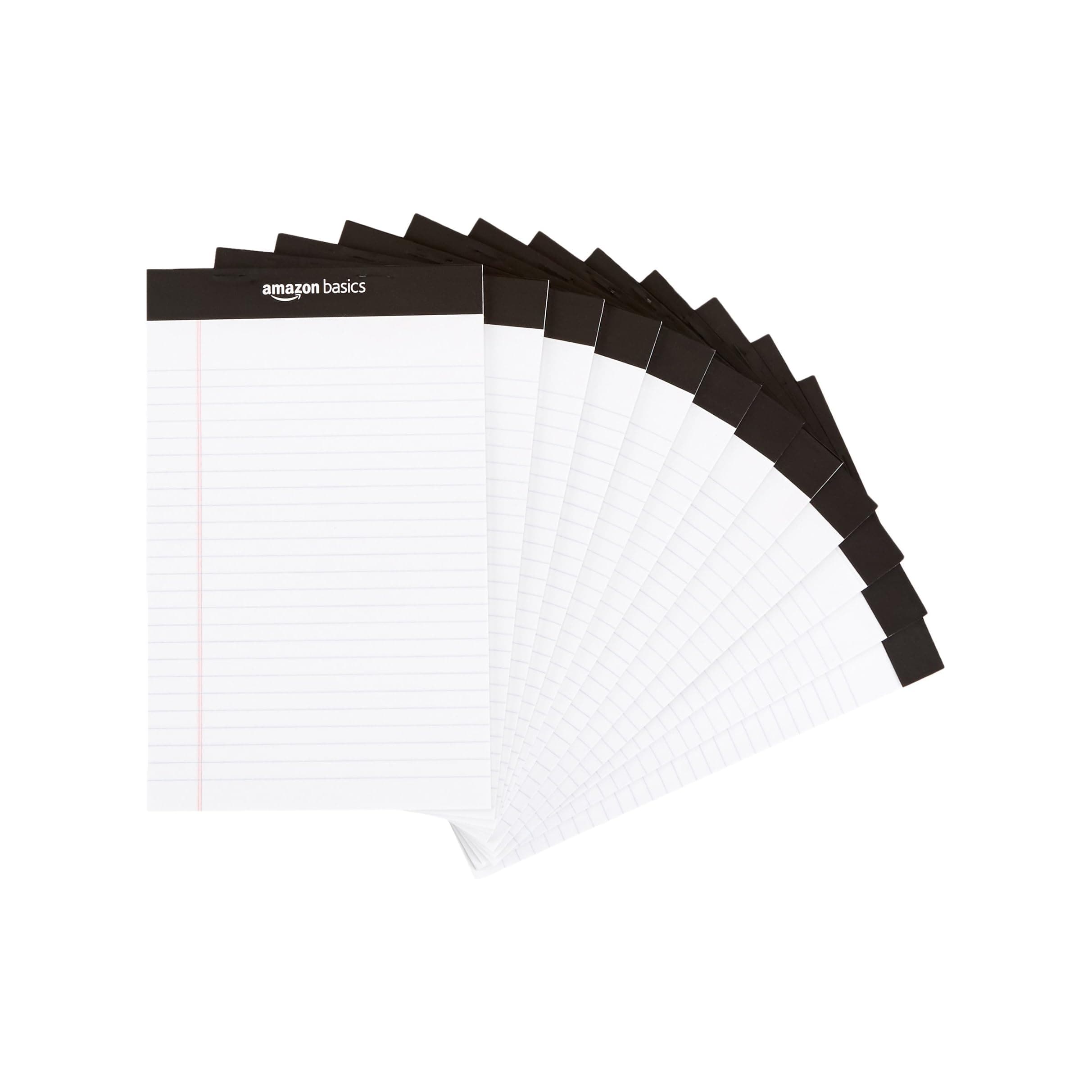 Amazon Basics Notepad, Fine Ruled Writing Pad, 5.1 x 7.9 inches (13 x 20 cm), White, 50 Sheets, 12-Pack
