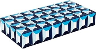 Handicrafts Home Large Blue Decorative Storage Box with Lid, Modern Coffee Table Storage Box, Geometric Resin Inlay Wooden Box, Remote Control Organizer, Keepsake Box For Coastal Decor (12x6x2 Inch)