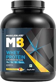 MuscleBlaze 100% Whey Protein, Ultra Premium Blend with Whey Protein Concentrate & Whey Protein Isolate, 25 g Protein per Scoop (Magical Mango, 2 kg / 4.4 lb)