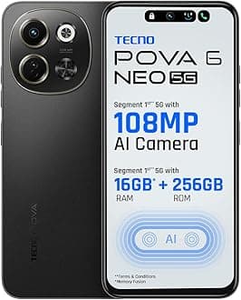 TECNO Spark 30 Midnight Shadow Dual SIM 8GB RAM 256GB 5G | 5000 mAh Battery | IP 54 Dust & Water Resistance | 120Hz Refresh Rate | Fast Charging | 108MP Main Camera - UAE Version