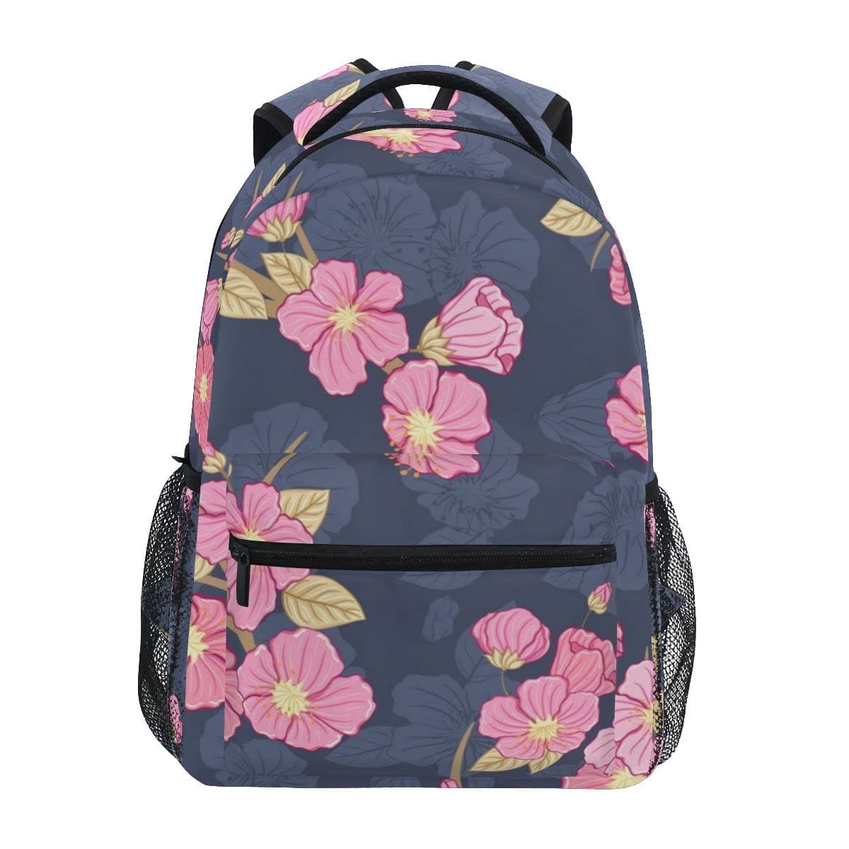 Large School Backpack with Name Tag For Students,Lightweight Pink Sakura Bloom College Bookbag Computer Bag for Travel,Work,Home Visits,Fits 15.6" Laptop