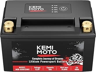 KEMIMOTO Lithium Motorcycle Battery YTX14-BS/YTX9-BS, LiFePO4 Lithium Battery 12v 6Ah, Pre-Charged Powersports Battery, with 5 Universal-Fit EVA Spacers, Compatible with Motorcycle ATV UTV Jet Ski