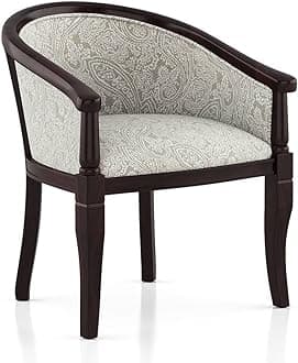 Solid Wood Chair Wooden Single Seater Sofa Chair for Living Room, Bedroom, Outdoor & Indoor - Walnut & Monochrome Paisley