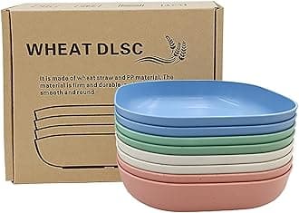 8Pcs Square Wheat Straw Plates Deep Dinner Dishes 5.7 Inches Unbreakable Tableware for Noodle Rice Fruit Cereal Dessert Salad, Dishwasher Microwave Safe Dinnerware