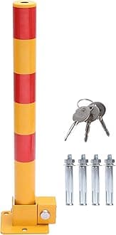 KATSU Car Parking Space Lock Bollard, High Visibility Yellow and Red Lockable Fold Down Car Parking Barrier Post, Private Car Park Driveway Guard Saver Blocker, 60cm Height 161877