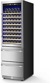 24 Inch Wine and Beverage Refrigerator, 2 IN 1 Dual Zone Drawer Beverage Fridge Wine Cooler, Built-in or Freestanding Beverage Cooler with Powerful Compressor, Holds 108 Bottles and 150 Cans