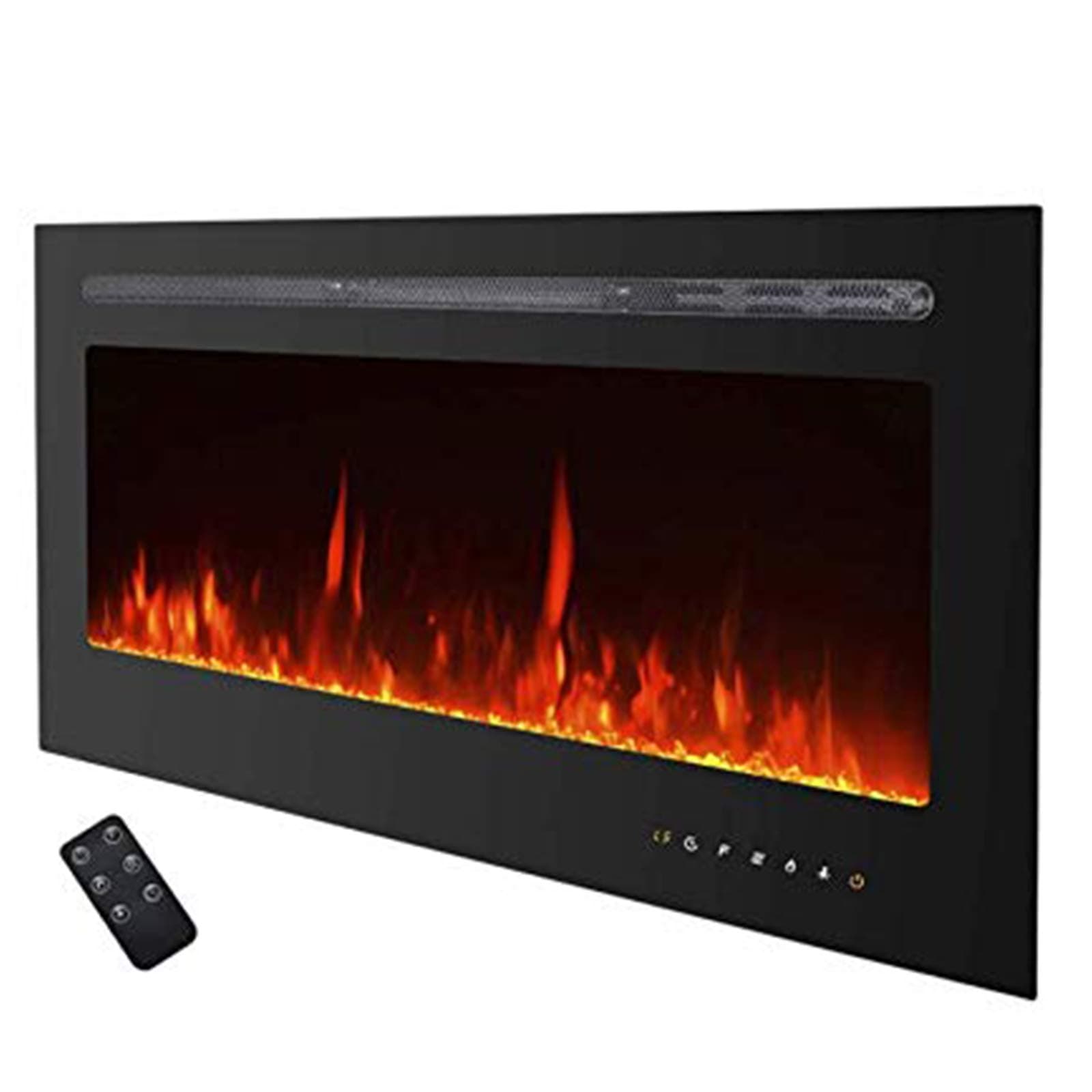 Kullavik 50" Recessed Electric Fireplace, Remote Control with Timer,Touch Screen Heater, Log & Crystal Hearth Options,Wall Mounted/Insert Adjustable Flame Color & Speed,750/1500W, Black