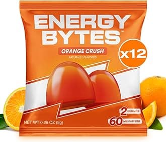 Energy Bytes Caffeine Gummies | Instant Energy Chews for Running, Cycling and Sports Performance | Vegan, Low Sugar | Orange Crush (12-Pack)