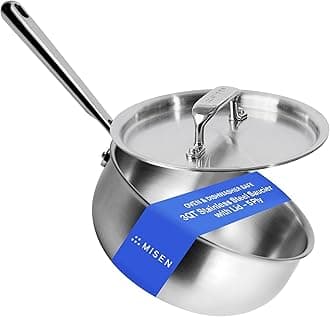 Premium Saucier Pan with Lid & Stay Cool Handle - 5-Ply Stainless Steel Cookware - Gas, Electric & Induction Cooking, Thick Bottom, Nonstick Interior, Heats Evenly - 3 Quarts