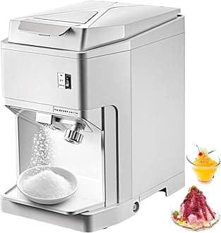 VEVORIce Shaver Machine Electric, Snow Cone Machine Commercial 265 LBS/H, Shaved Ice Machine w/Ice Hopper & Lid, 250W Ice Crusher w/Drain Pipe Tabletop Shaved Ice Maker w/Adjustable Fineness White