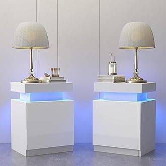 oneinmil LED Nightstands Set of 2, Night Stand with Storage Cabinet for Bedroom, Bedside Table with LED Lights, Modern End Side Table, White