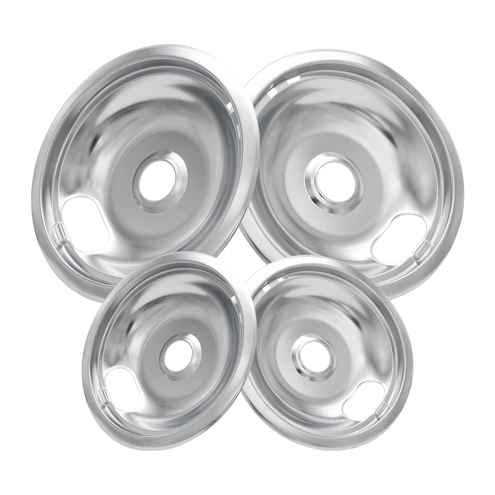 Whirpool Drip Pans, Thickening to Prevent Bending and Rust-Includes a Set of 4 Black Stove Drip Pans, Silver