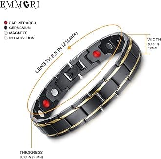 Ultra Strength Magnetic Bracelet - 3,500 Gauss Per Magnet -Magnetic Bracelets for Men Woman - Adjustable Length -Pulseras Magneticas (Black Gold)