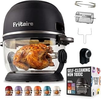 Fritaire Black 5 Quart Glass Air Fryer – 360° Visibility, Self-Cleaning, 400°F Vortex Air Fryer, 6-in-1 Functions, Rotisserie