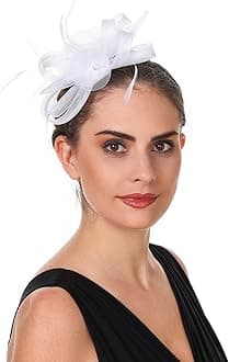 Fascinator Hat Feather Mesh Net Veil Party Hat Ascot Hats Flower Derby Hat wi...