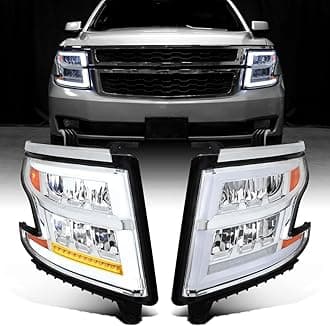 Ronnin - Fits 2015-2020 Chevy Tahoe Suburban Full LED DRL Headlights Switchback Sequential Turn Signal + Animated Startup Effect Assembly Pair | Chrome
