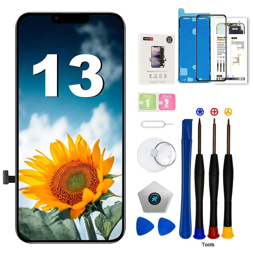 EFAITHFIX for iPhone 13 Screen Replacement 6.1 Inch LCD Screen 3D Touch Display Full HD Digitizer Frame Assembly (A2482 A2631 A2633 A2634 A2635) with Repair Tools Screen Protector Waterproof Adhesive