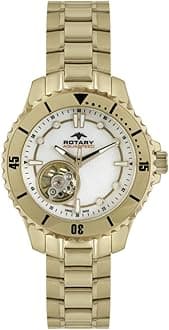 Rotary Women's Swiss Made Quartz Watch with Silver Dial Analogue Display and Gold Plated Stainless Steel Bracelet ALB90073/A/41
