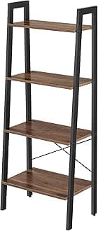 VASAGLE Ladder Shelf, 4-Tier Bookshelf, Bookcase, for Living Room, Bedroom, Kitchen, Home Office, Industrial Style, Steel Frame, Hazelnut Brown and Black LLS044B03