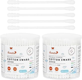 Cotton Swabs Spiral Slim - 400 Count Organic Cotton Buds Double Side Tightly Wrapped Cotton Tips Paper Stick Soft Gentle Lint-Free Cruelty-Free, Round & Spiral (White)