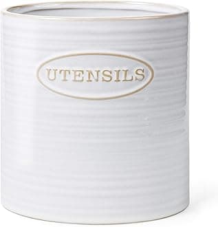YHOSSEUNPorcelain Utensil Holder Basic Ceramic Kitchen Utensil Crock, Vintage Style, Oval