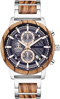 WASTIMEWASTIME Wooden Watch for Men Women, Stylish Chronograph Military Casual Calendar Wood Watches