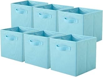ShellKingdom Foldable Cloth Storage Cube Basket Bins Organizer Containers Drawers (6, Light Blue)