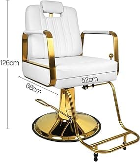 Ladies Salon Chair Reclining Swivel & Hydraulic Chair Heavy Duty Hair Styling Chair for Beauty Salon, Spa Equipment (Golden white)