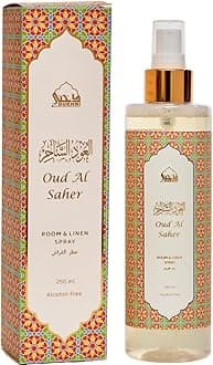 Oud al Saher Arabic Room Spray by Dukhni | 250ml Oud fragrance Air Freshener, Attar al Faraash for home & prayer mats | Bed linen, Sofa Mist, natural home scent, curtain spray, odour eliminator