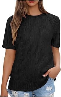 Women Summer Tops y2k Casual Solid Round Neck Pullover Loose Fashion Short Sleeve Elegant Dressy Business Tunic Blouse Print Black