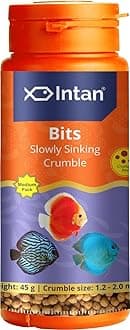 Intan Bits Slow Sinking Crushable Crumble Fish Food | Crumble for Discus, Danios, Barbs & Rainbows Fish | Medium Pack 45 Gm, Crumble Size 1.2 to 2.0 mm Dia, Pack of 1,All Life Stages