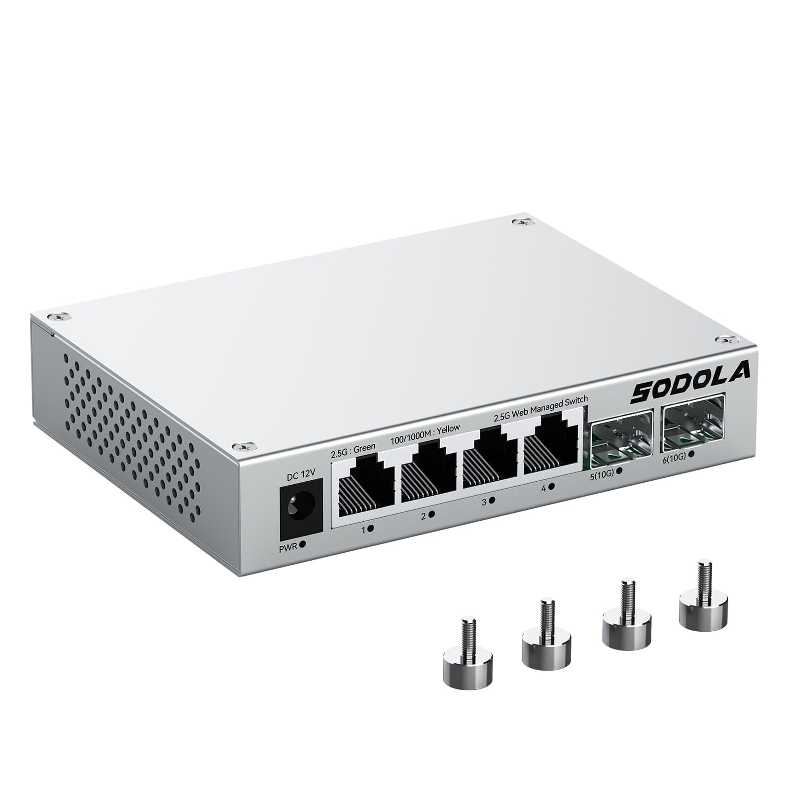 6 Port 2.5Gb Web Managed Switch, 4 x 2.5G Base-T Ports & 2 x 10G SFP+, Aluminum Cooling & Magnetic Mounting, Multi-Gigabit Network Switch for Homelab & Professional Networks, LACP/QoS/VLAN/IGMP