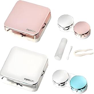 – Portable Contact Lens Solution Kit, Compact Contact Lens Case with Mirror, Bottle, Tweezers & Holder, Travel-Friendly Lens Box for Contact Lenses, 2-Pack in Rose Gold & Silver