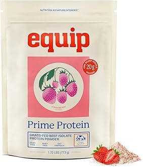 Equip Foods Prime Protein Powder | Clean, Grass Fed Beef Protein Powder | Carnivore Protein Isolate | Paleo, Keto Friendly | Gluten & Dairy Free | Helps Build & Repair Tissue | 30 Servings, Strawberry