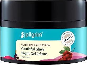 Pilgrim French Red Vine & Retinol Night Gel Cream, Night Moisturizer for Face, Helps Improve Texture & Radiance, Lightweight Overnight Skincare, Youthful Glow, 1.76 Oz (50g)