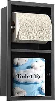Recessed Toilet Paper Holder, Double Roll Toilet Tissue Holder for Bathroom Remodel, in Wall Toilet Paper Niche Modern Style (Matte Black)